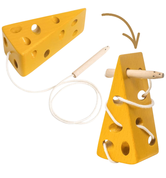 DIDACTICO ENHEBRADO QUESO Y RATON DE MADERA MONTESSORI