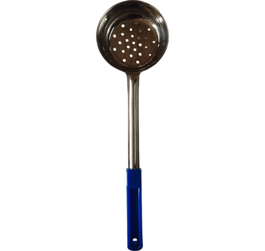 CUCHARA PORCIONERA PERFORADA ACERO INOX 8 ONZ AZUL