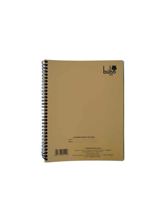 CUADERNO RESORTES KRAFT BUHO 101-100 HOJAS ( 21 X 26 CM)