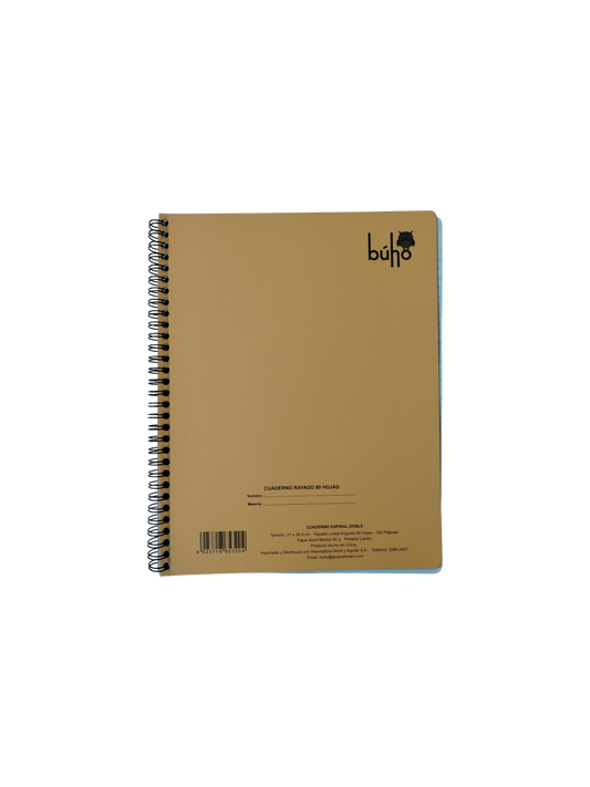 CUADERNO RESORTES KRAFT BUHO 101-80 HOJAS ( 21 X 26 CM)