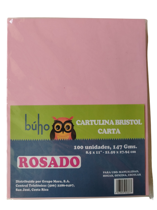 CARTULINA BRISTOL BUHO T/C ROSADO 100s