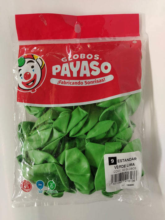 GLOBO No 9 PAYASO VERDE LIMON (50UDS)