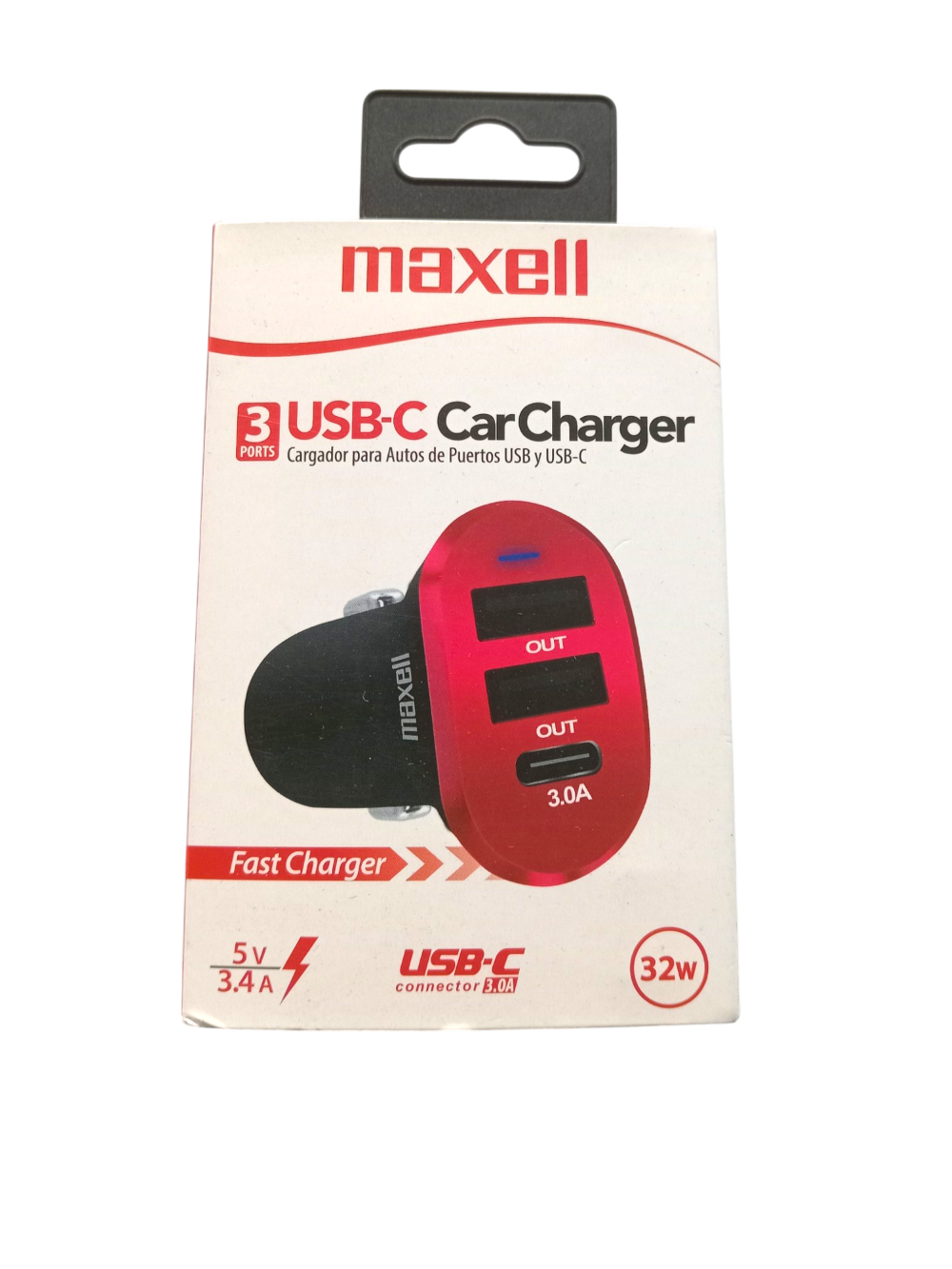 MAXELL CARGADOR DUSB-C3 USB CAR CHARGER 3 PORT TYPE C CHARGE 3.4A/3A 38154