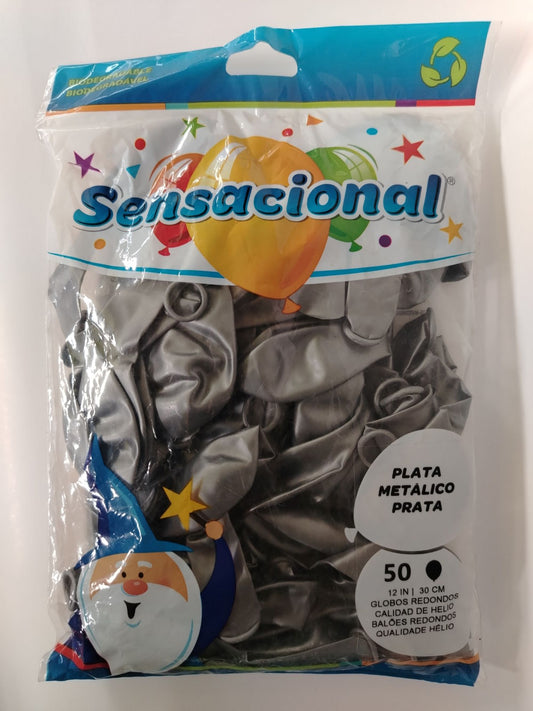 GLOBO #12 PLATEADO SENSACIONAL PAQ 50 UDS