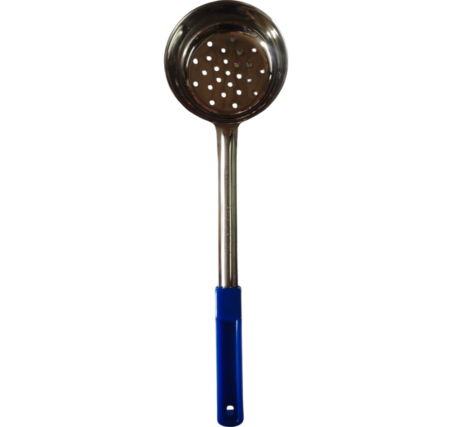 CUCHARA PORCIONERA PERFORADA ACERO INOX 8 ONZ AZUL