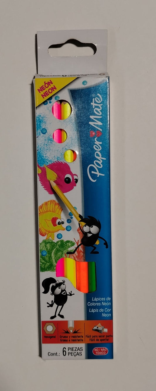 LAPIZ DE COLOR PAPER MATE NEON CAJA 6COL