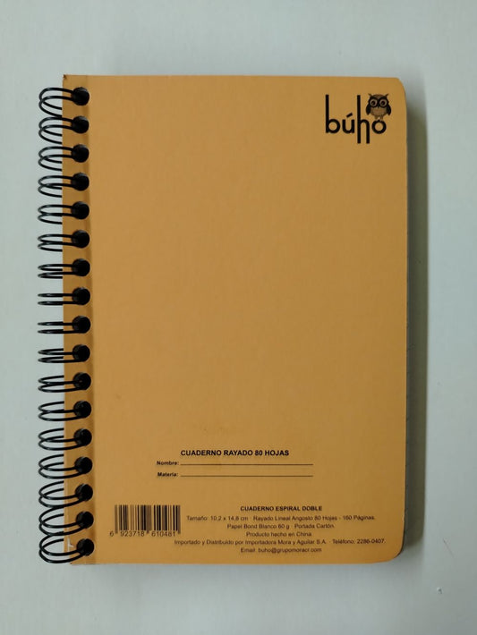 LIBRETA RESORTES KRAFT BUHO 80 HOJAS (10 X14 CM)
