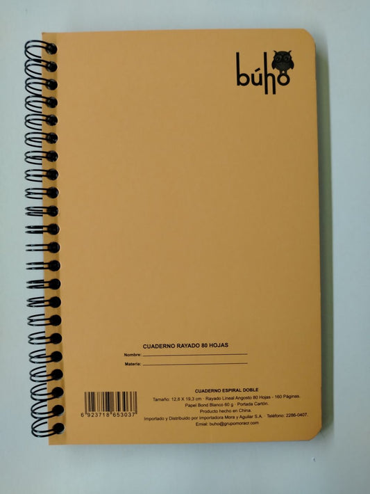 LIBRETA RESORTES KRAFT BUHO 80 HOJAS ( 12 X 19 CM)