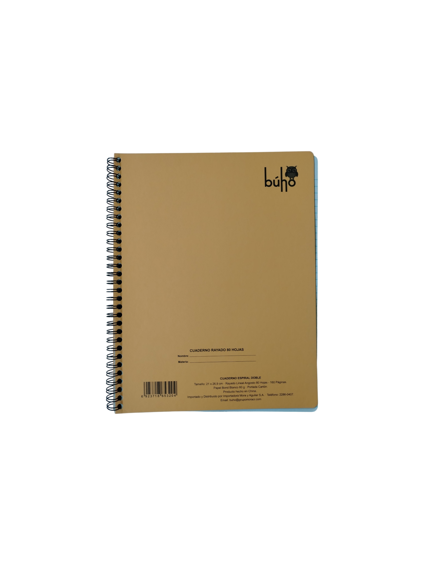 CUADERNO RESORTES KRAFT BUHO 101-80 HOJAS ( 21 X 26 CM)