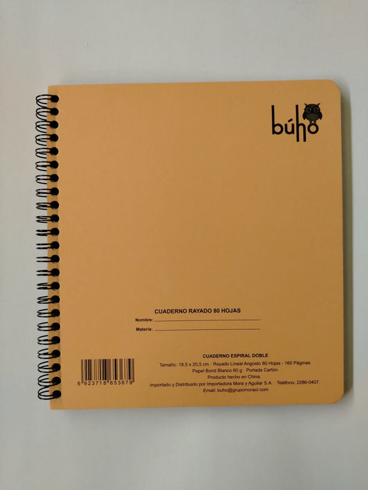 LIBRETA RESORTES KRAFT BUHO 80 HOJAS ( 18 X 20 CM)