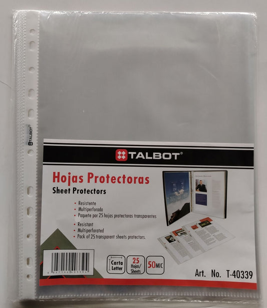 FUNDAS PLASTICAS TALBOT CARTA 0.25 MICRAS 25H