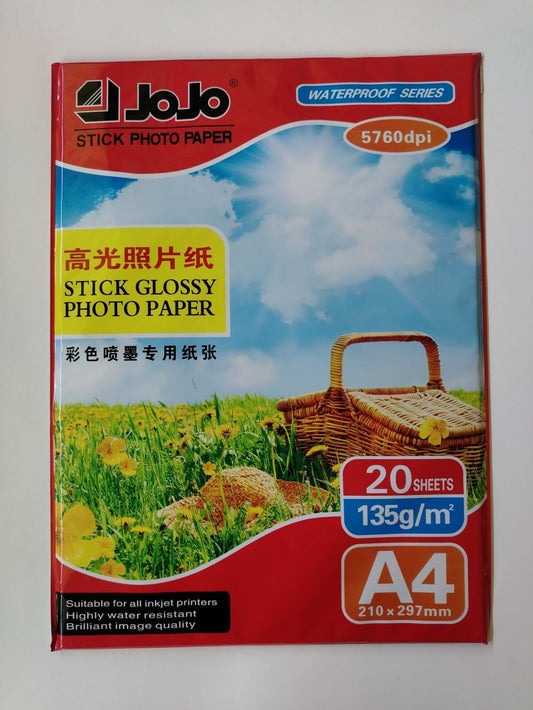PAPEL ADHESIVO BRILLANTE JOJO T/CARTA 135GR (PAQ 20)