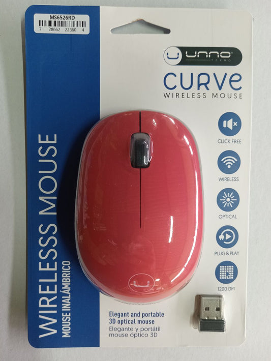 MOUSE INALAMBRICO CURVE ROJO UNNO TEKNO MS6526RD