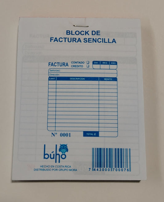 FACTURA SENCILLA BUHO 1/4 (10.5 X 13.5 CM)