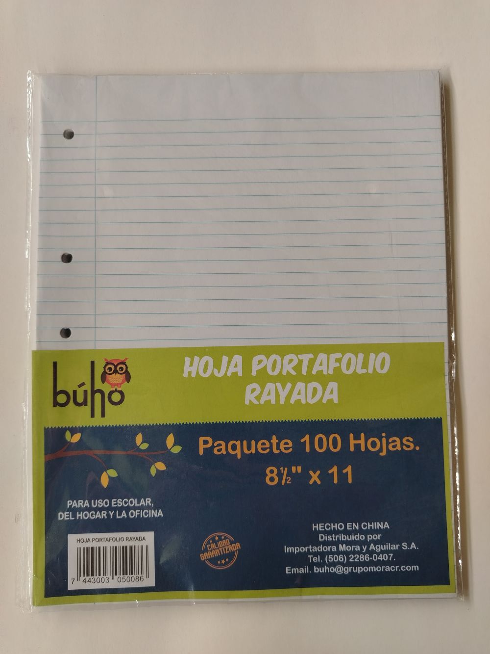 HOJAS PORTAFOLIO RAYADA BUHO PAQ 100 HOJAS