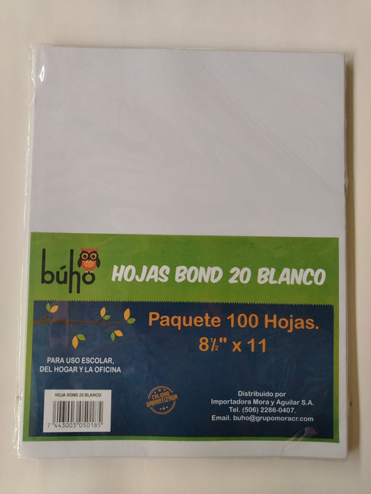 PAQ DE HOJAS BOND BUHO 100H
