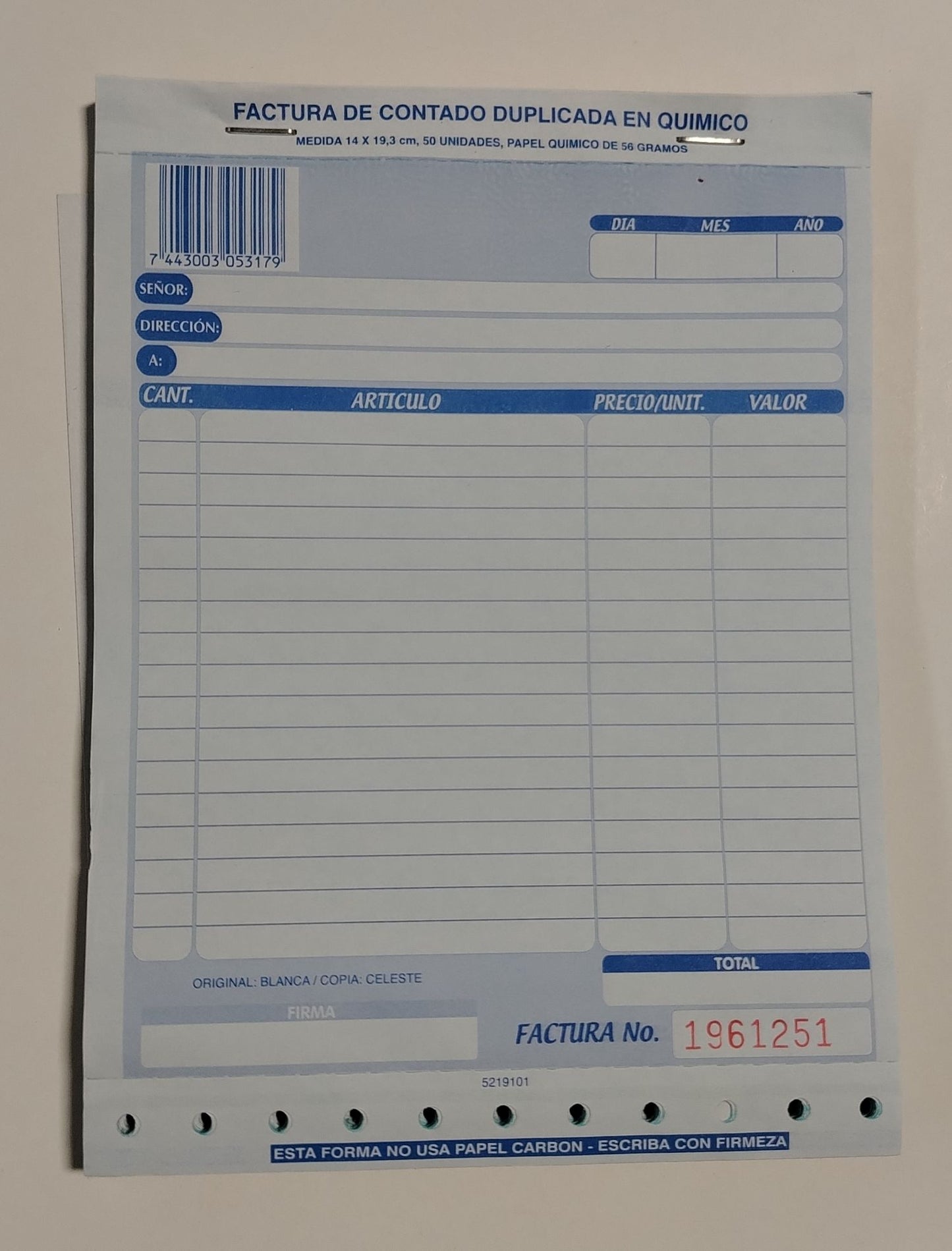 FACTURA DUPLICADA MYA 1/2 (14 X 19 CM)