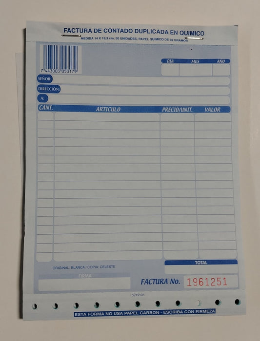 FACTURA DUPLICADA MYA 1/2 (14 X 19 CM)