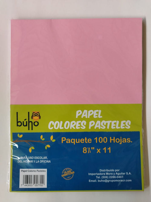 PAPEL COLOR BUHO T/CARTA PASTELES100s