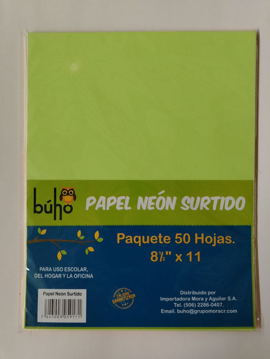 PAPEL COLOR BUHO T/CARTA NEON 50UND