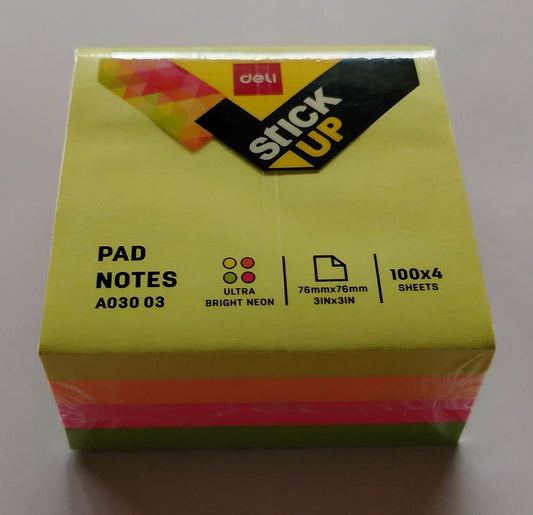 BLOCK QUITA Y PON NEON 3X3 DELI 4 COL 400H