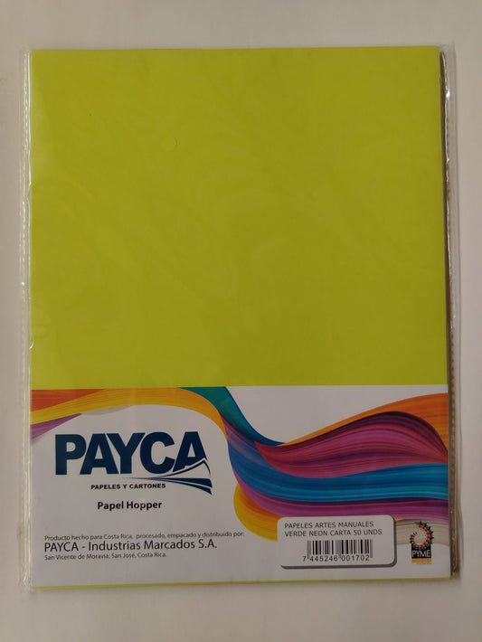PAPEL HOPPER PAYCA TAMAÑO CARTA VERDE NEON 50 UND