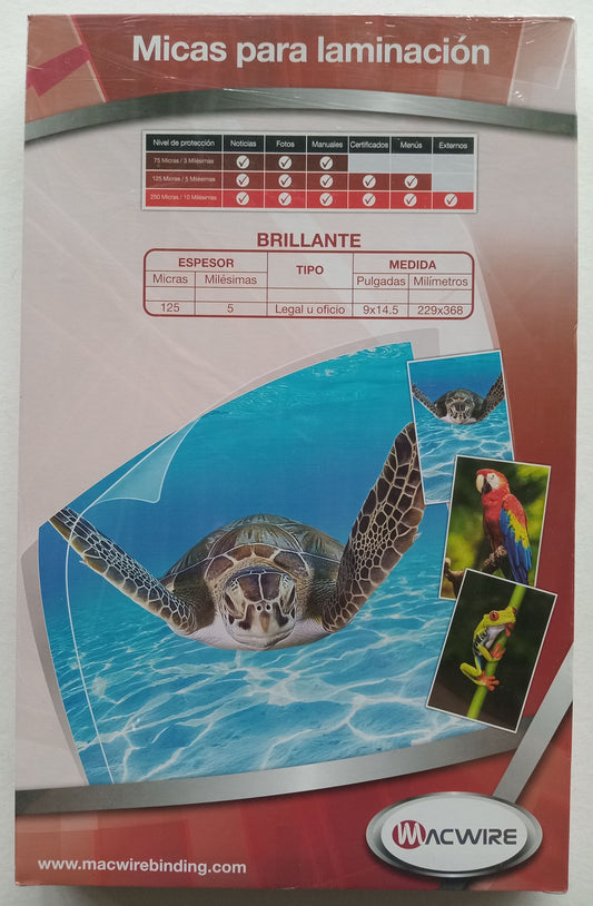 LAMINA PLASTIFICAR MCWIRE TAMAÑO LEGAL CAJA 100 125 MIC