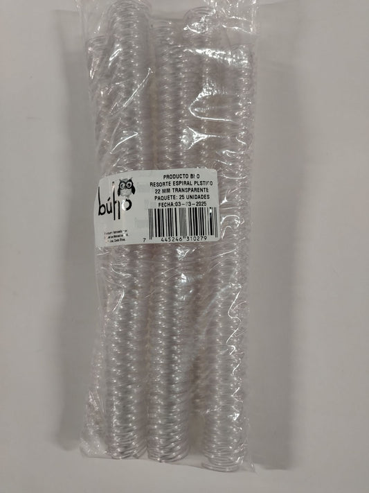 RESORTE ESPIRAL BUHO 7/8" 22MM TRANSP 180H (PAQ25)