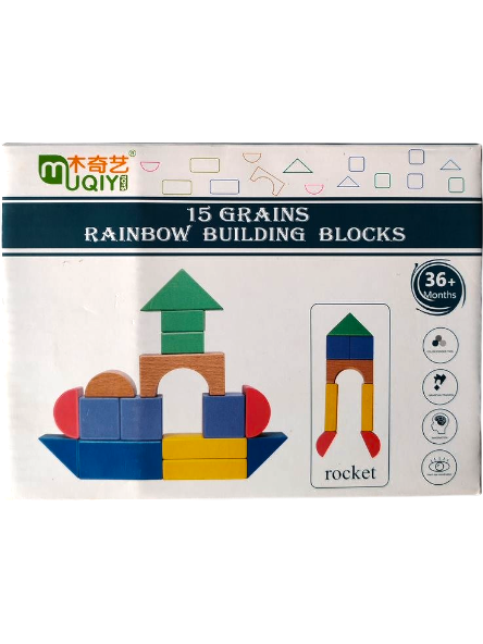 JUEGO DE BLOQUES ARMABLES MADERA MUQIY 15 PIEZAS  RAINBOW