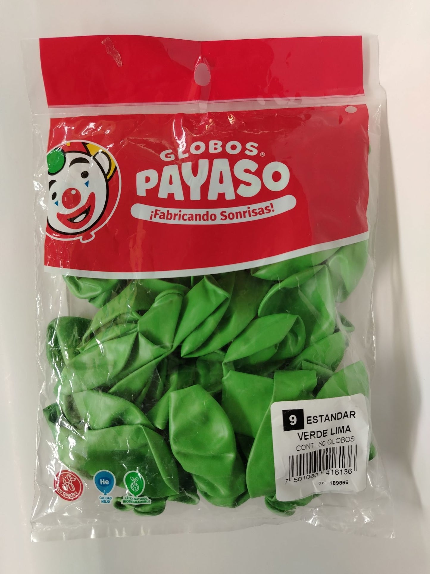 GLOBO No 9 PAYASO VERDE LIMON (50UDS)