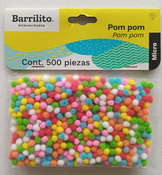 POM POM MULTICOLOR BARRILITO 500 PZAS MICRO