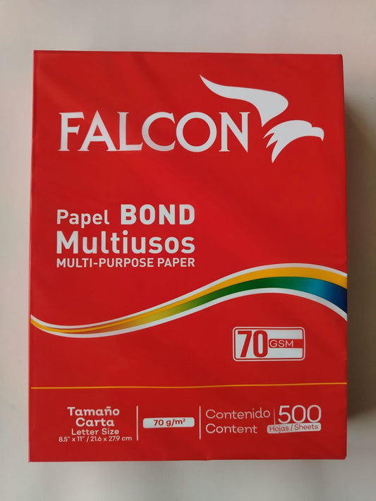 RESMA PAPEL BOND FALCON T/CARTA 500H 8.5X11 70 GR ROJO
