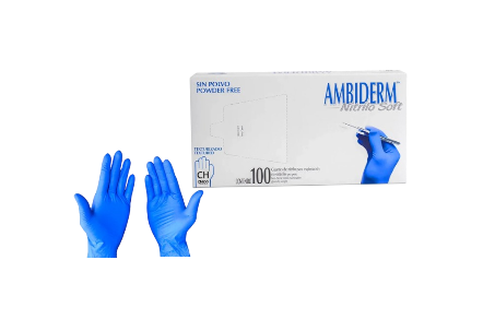 GUANTE NITRILO AMBIDERM S CELESTE LIBRE DE POLVO 100 UND