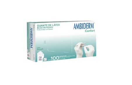 GUANTE LATEX AMBIDERM M BAJO EN POLVO 100 UND