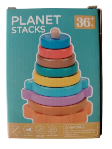 JUEGO TORRE DE ENCASTRE CON BASE DE PLANETAS COLORES 14CM DD1538