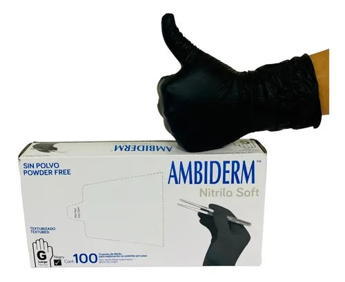 GUANTE NITRILO AMBIDERM L NEGRO LIBRE DE POLVO 100 UND