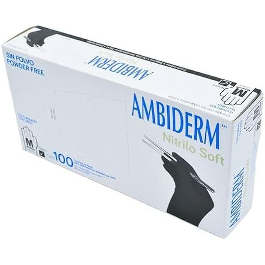 GUANTE NITRILO AMBIDERM M NEGRO LIBRE DE POLVO 100 UND