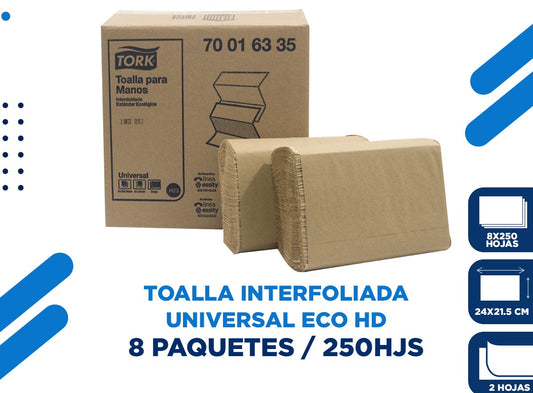 TOALLA INTERFOLIADA TORK UNIVERSAL NATURAL 8S 250HD 70016336